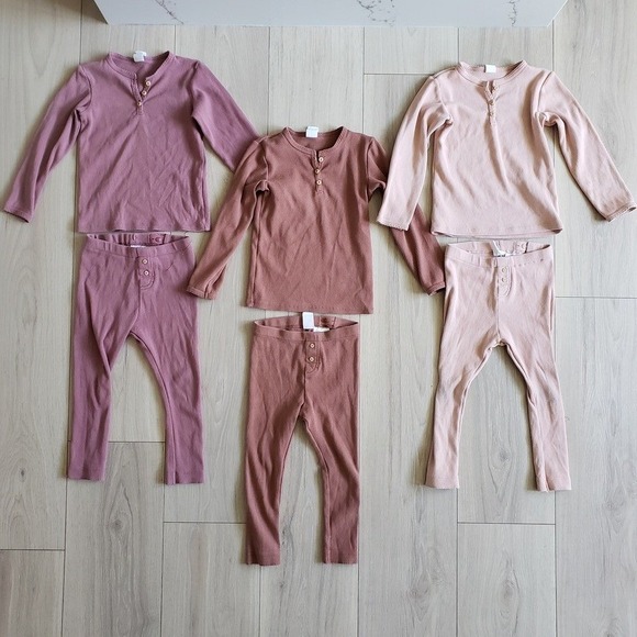 H&M Other - H&M Neutral Lot Girls 2/3T Ribbed Henley Loungewear 3 Matching Shirt Legging Set